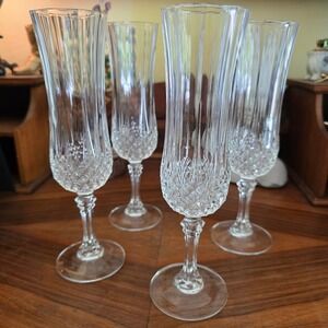 CRISTAL D'ARQUES Longchamp Crystal Champagne Flutes Set 4 French Stemware